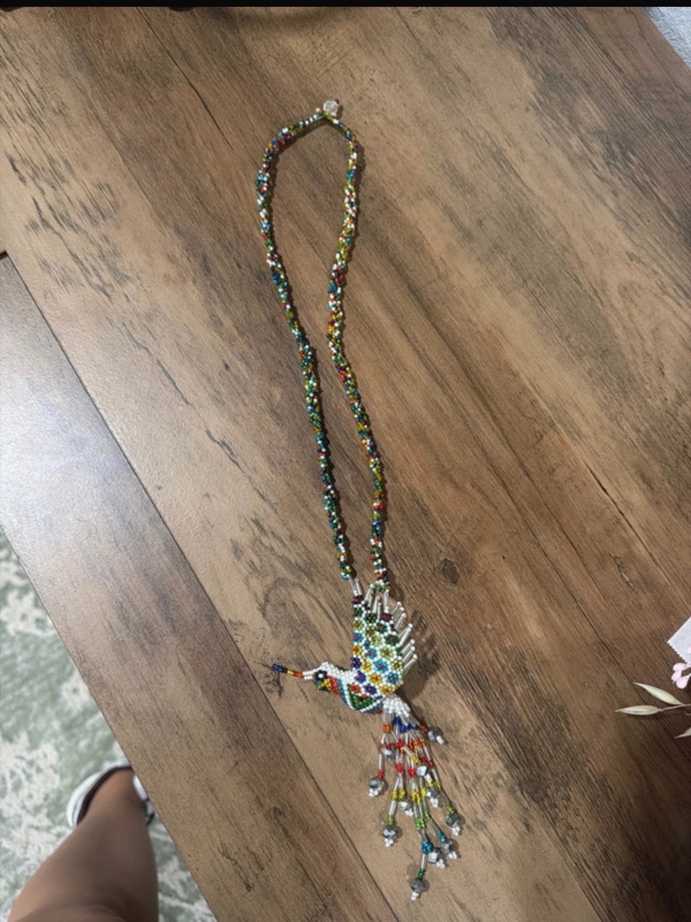 Beaded Hummingbird Pendant Necklace - Multicolor